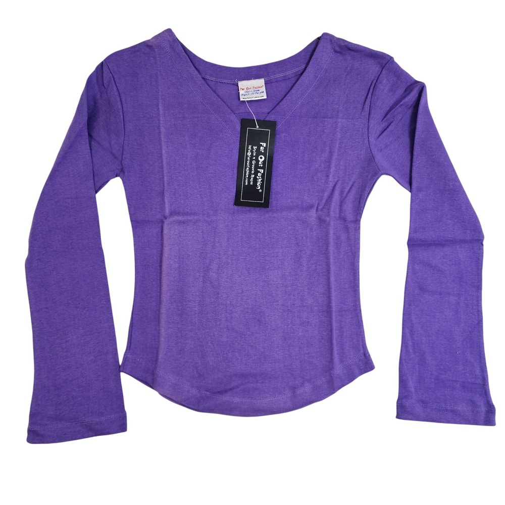 Far Out Fashion‎ Purple V-Neck Long Sleeve Top 100% Cotton M Made in Nepal NWT